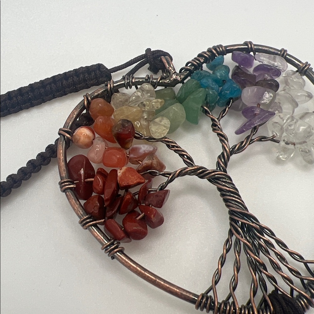 Handmade 7 Chakra Tree of Life Crystal Heart Pendant Bohemian Colorful Gift - Picture 3 of 10